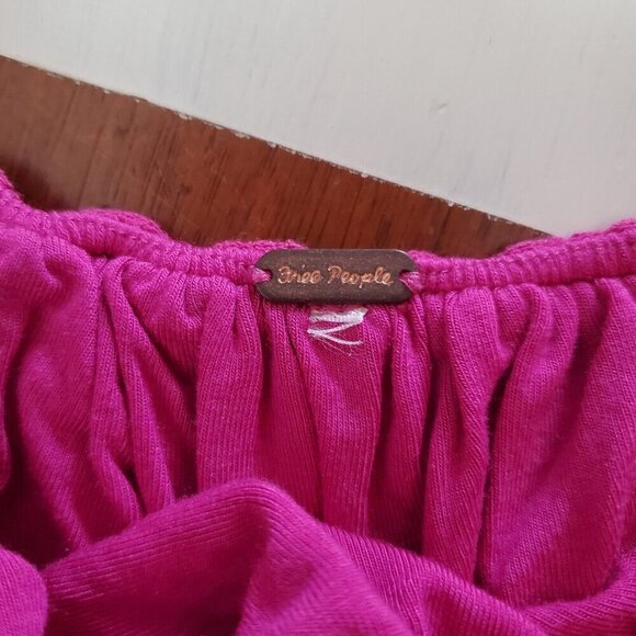 Free People Crop Top Small Magenta Pink Tie Shoulder‎ Woven Cotton Boho Festival - Picture 5 of 7